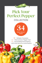 Promotional graphic for 'Pick Your Perfect Pepper' collection with colorful peppers and text on a white background.